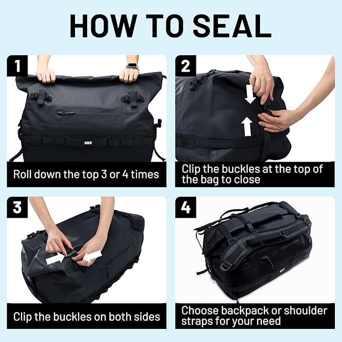 MIER Large Waterproof Duffel Bag Rolltop Dry Backpack Duffle Bags for Kayaking, Rafting, Boating, Swimming, Camping, Travel, Gym, Beach, 60L/80L-StrideForce Fitness