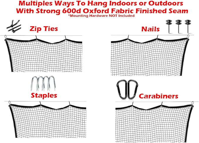 10ft, 15ft, 25ft Sports Practice Netting Sturdy Net Hitting Throwing Pitching Net 150LB Impact Hit Tested Nylon Mesh Netting for Golf, Baseball, Softball, Hockey, Soccer, LAX-StrideForce Fitness