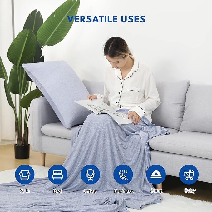 HOMFINE Cooling Blankets for Hot Sleepers - Summer Blanket Thin Lightweight Breathable Soft Double Side Enhanced Cooling for Bed Couch Sofa, Keep Cool for Night Sweats (Blue, 50 x 70 inches)-StrideForce Fitness