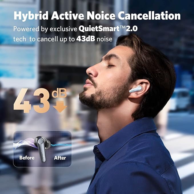 EarFun Air Pro 3 Noise Cancelling Wireless Earbuds, Qualcomm® aptX™ Adaptive Sound, 6 Mics CVC 8.0 ENC, Bluetooth 5.3 Earbuds, Multipoint Connection, 45H Playtime, App Customize EQ, Oat White-StrideForce Fitness