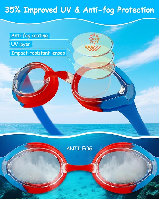 Kids Swim Goggles, Anti-fog and UV Protection with Swim Cap for Age 3-15 Youth Boys Girls Toddler-StrideForce Fitness