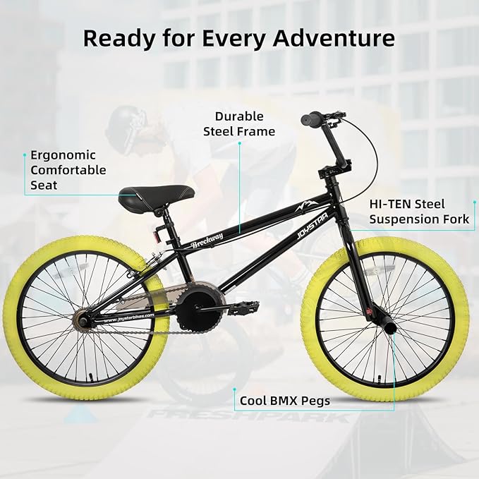 JOYSTAR Brockway Freestyle Kids BMX Bikes 20" 24" Kids Bicycles for 6-14 Years Old Boys Girls and Beginner-Level Riders 2 Pegs Multiple Colors-StrideForce Fitness