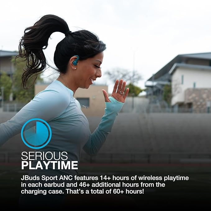 JLab JBuds Sport ANC 4 True Wireless Bluetooth Earbuds + Charging Case, Teal, Swipe + Touch Controls, Hybrid Active Noise Cancelation, Multipoint Connect, Customized Settings App-StrideForce Fitness