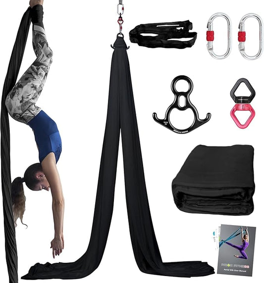 PRIOR FITNESS Aerial Silks Kit Colorful 9/15/20 Yards 40D Nylon Fabric Hammock Set With Hardware & Guide for All Levels Of Aerial Yoga Practice and Acrobatic Flying For Adults Aerial silk-StrideForce Fitness