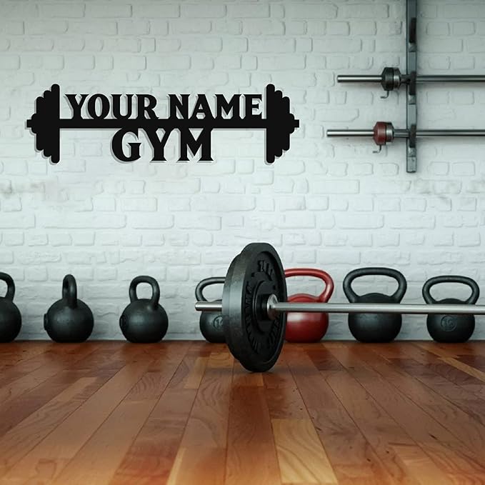Personalized Home Gym LED Tin Metal Sign Multiple Sizes, Gym Wall Decor, Exercise Workout Room Decor Fitness Center, Motivational Inspirational Hanging Art Plaque (02 W/o Lights)-StrideForce Fitness