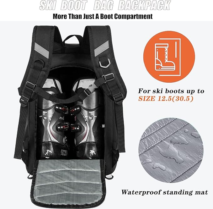 KEOFID 50L Ski Boot Bag Backpack, Waterproof Ski Bag, Travel Backpack for Ski Helmet, Snowboard-StrideForce Fitness