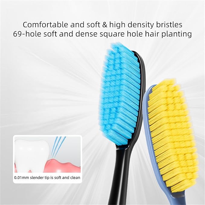 Extra Soft toothbrushes for Adults，Suitable for Sensitive Teeth and People with periodontal Disease,Big and Long Toothbrush Head. 【8 Count (Pack of 1)】