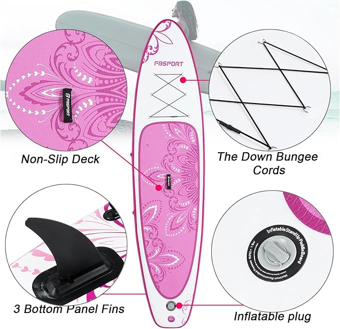 FBSPORT 11' Premium Stand Up Paddle Board, Yoga Board with Durable SUP Accessories & Carry Bag | Wide Stance, Surf Control, Non-Slip Deck, Leash, Paddle and Pump for Youth & Adult-StrideForce Fitness