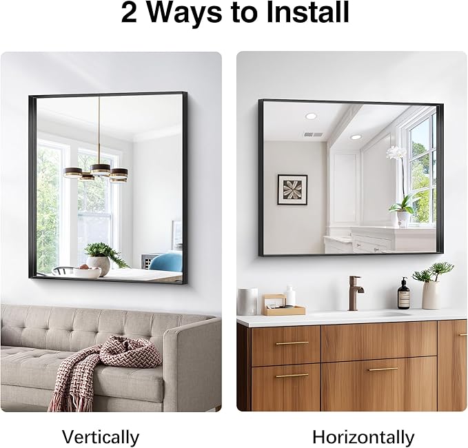 Black Bathroom Mirror, 30x36 Inch Rectangular Framed Mirror, Large Wall Mounted Bathroom Vanity Mirror Over Sink for Bedroom,Restroom, Living Room, Hangs Vertically or Horizontally-StrideForce Fitness