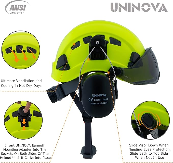 UNINOVA Arborist Helmet Forestry Helmet Chainsaw Helmet with Visor and Earmuffs,OSHA Safety Hard Hat Helmet for Logging Trimming Mowing Climbing Tree Service Garden Work-StrideForce Fitness