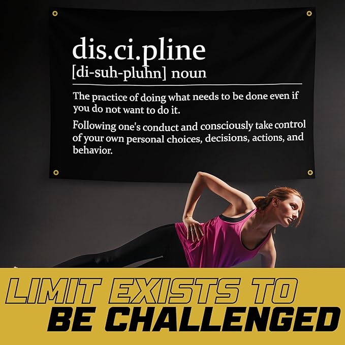 Gold Trident Discipline Motivational Gym Banner - Inspire Your Workout with this Banner - Perfect Fitness Wall Decor for Gym, Dorm - Stay Motivated with Cool Motivation Art - 3x5 Feet-StrideForce Fitness