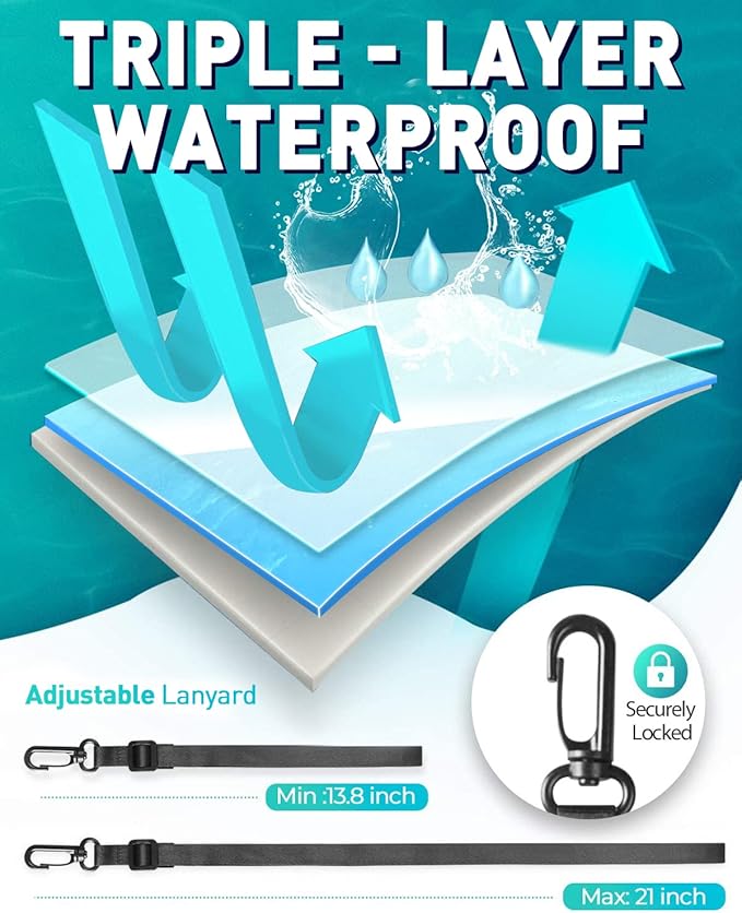 Hiearcool Waterproof Phone Pouch, Water Proof Phone Case for iPhone, Waterproof Cell Phone Dry Bag for Cruise Travel Vacation Essentials Large Waterproof Phone Holder 4 Pack-Black&Clear-StrideForce Fitness