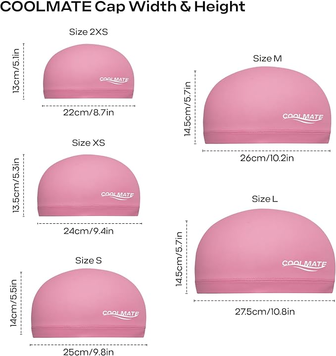 COOLMATE Fabric Swim Cap for Adult Women Men Kid 3 4 6 8 14 16, Silicone Water Resistant Layer, Cloth Swim Cap Gifts for Swimmers, Lightweight for Pool, Lap Swimming (1 pc)-StrideForce Fitness