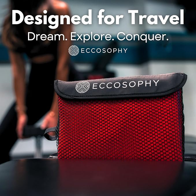 ECCOSOPHY Microfiber Beach Towel – Quick Dry Gym Towel, Highly Absorbent with Ribbed Texture, Lightweight – Ideal for Travel, Pool, Yoga, Fitness & Outdoor Adventures – 60x30 Cherry-StrideForce Fitness