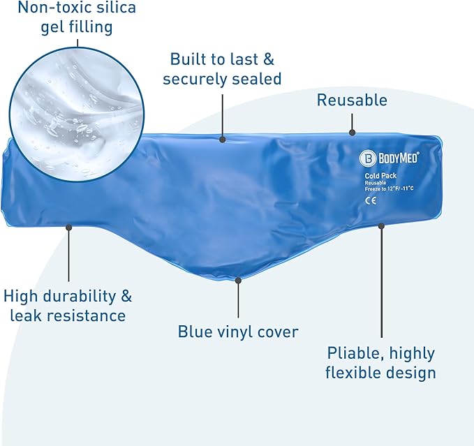 BodyMed Reusable Vinyl Ice Pack (2-Pack) for Neck - Professional Grade Cold Therapy for Injuries, Aches, Swelling, Bruises, Sprains - 23 in. Long (Neck Contour)-StrideForce Fitness