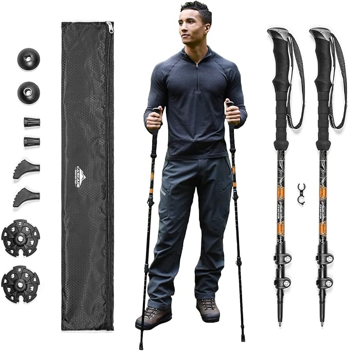 Cascade Mountain Tech Lightweight Aircraft-Grade Aluminum Trekking Poles with Extended Down Grip Plus Tip Kit-StrideForce Fitness