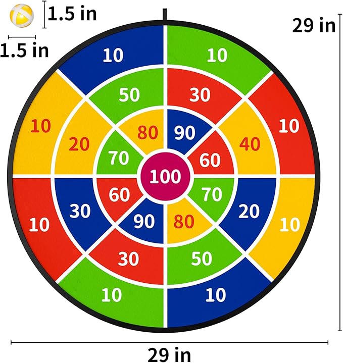TEMI 29" Large Dart Board for Kids, Boys Toys Dartboards with 20 Balls, Indoor and Outdoor Sport Fun Party Play Game Toys, Birthday Gifts for Boys Girls 3 4 5 6 7 8 9 10 11 12 Years Old-StrideForce Fitness