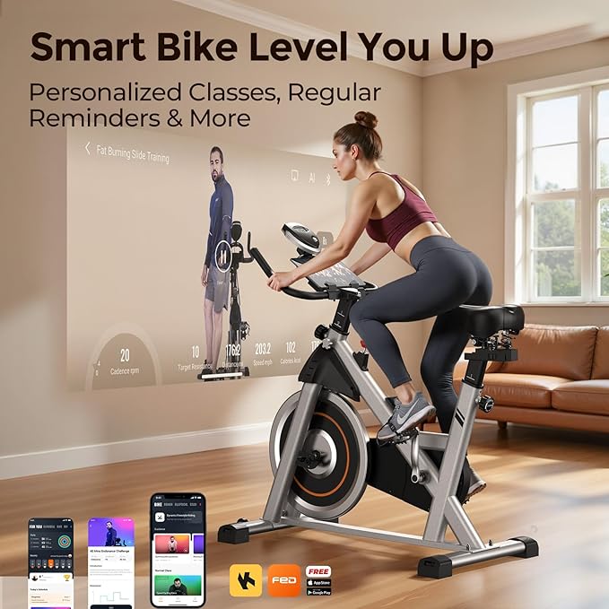 YOSUDA Exercise Bike, Brake Pad Stationary Bike for Home with Exclusive App, Magnetic Indoor Cycling Bike with 300 lb Weight Capacity, Low Noise, Tablet Holder and Fitness Courses for Weight Loss-StrideForce Fitness