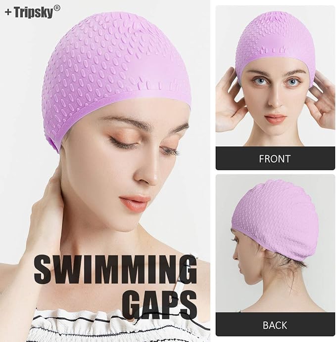 Tripsky Silicone Swim Cap,Comfortable Bathing Cap Ideal for Curly Short Medium Long Hair, Swimming Cap for Women and Men, Shower Caps Keep Hairstyle Unchanged…-StrideForce Fitness