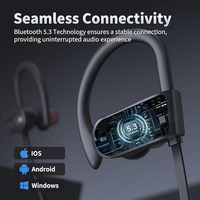 JOYWISE Bluetooth Headphones, Wireless Earbuds Bluetooth 5.3 Headphones with 16Hrs Playtime Stereo Bass Headsets, IPX7 Waterproof Running Earphones for Sports, Black-StrideForce Fitness