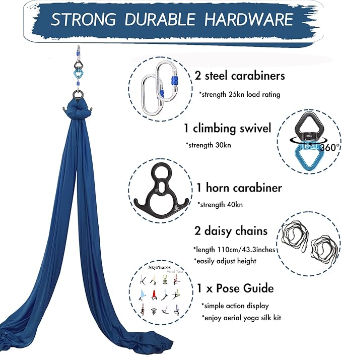 Aerial Silks Yoga Swing Set - 9/11 Yards Aerial Yoga Hammock Kit Anti-Gravity Flying for Fitness, Low/Non Stretch Nylon Tricot Fabric Hardware Included for Dance-StrideForce Fitness
