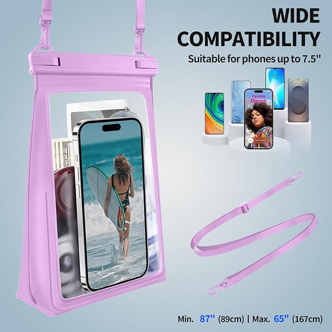 Large Floating Waterproof Phone Pouch, Cell Phone Dry Bag for iPhone 16 15 14 13 Pro Max Galaxy Google All Phones, IPX8 Waterproof Bag for Beach Vacation Purple-StrideForce Fitness