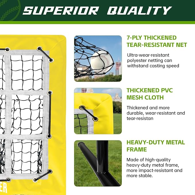 9 Hole Pitching Net, Heavy-Duty Baseball Net with Strike Zone for Pitching and Hitting, Height Adjustable Training Equipment with 9 Pocket Pitching Target for Baseball & Softball Practice-StrideForce Fitness