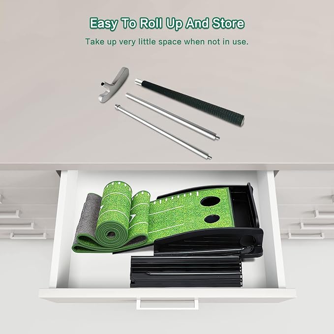 Golf Putting Green Mat with Putter and 6 Balls, Putting Practice Mat with Auto Ball Return for Home, Office, Backyard, Indoor, Outdoor Use-StrideForce Fitness