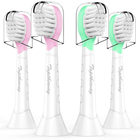 Toptheway Kids Toothbrush Heads for Philips Sonicare: Compact Brush Heads for Kids 3-7 Years, Pink and Green, 4 Pack