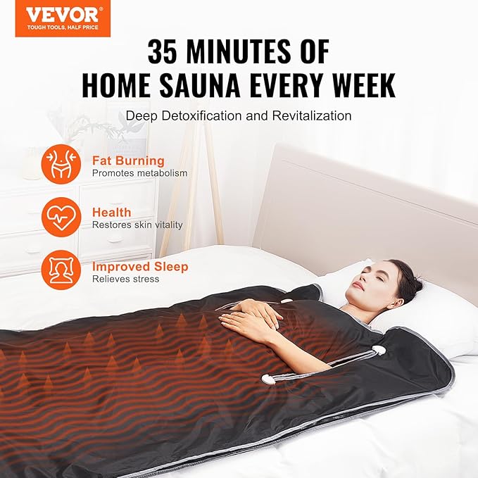VEVOR Sauna Blanket, Compact Infrared Home Sauna with Oxford Fabric, Features Arm Openings & Carbon Fiber Warmers, Temp Settings 95-176℉, Timer 5-60 Mins, 75x35 inches-StrideForce Fitness