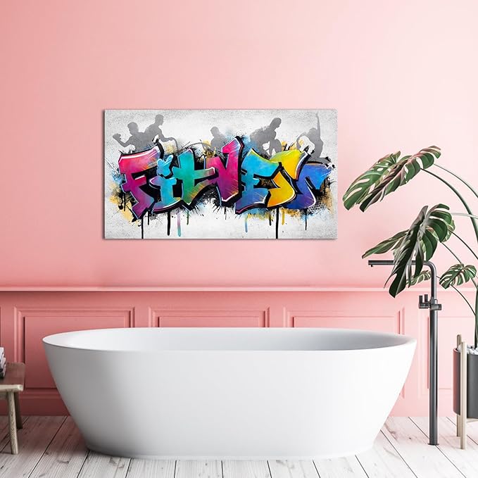 iHAPPYWALL Large Fitness Sports Canvas Wall Art Abstract Colorful Fitness Motivational Life Quote for Gym Workout Room Home Bedroom Office Ready to Hang 20x36inch (Purple)-StrideForce Fitness