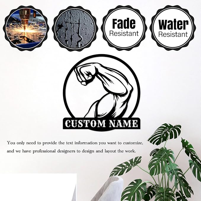 Personalized Metal Gym Sign, Custom Fitness Metal Wall Decor, Body Builder Lovers Gift, Gym Custom Unique Metal Wall Art, fitness room decor, home gym decor, gym wall art (Style-7)-StrideForce Fitness