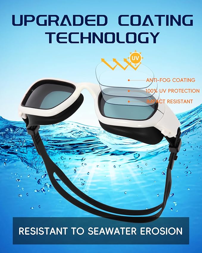 Swim Goggles, Goggles Adult with Swimming Cap, Nose Clip & Ear Plugs, UV Protection Anti-Fog Lens and Case for Adult-StrideForce Fitness