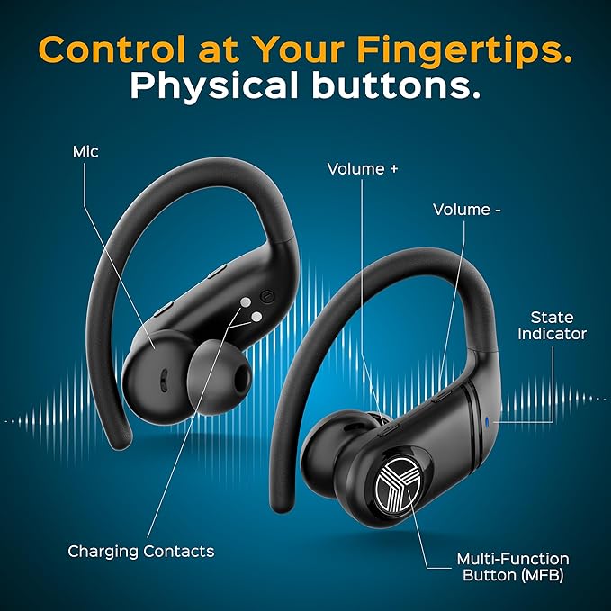 TREBLAB X4 Wireless Earbuds with Earhooks – 253H Battery, ENC Mic, Bluetooth 5.4, USB-C Charging Case, IPX5 Waterproof, Noise Isolating, for Running, Calls, Workouts – Bluetooth Over Ear Ear Buds-StrideForce Fitness
