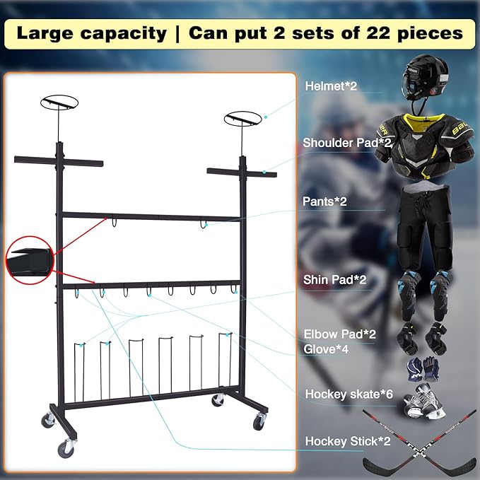 Hockey Gear Drying Rack - Ice Hockey Stick Holder Field Hockey Equipment Dryer - Large Hockey Display Storage Rack Sports Metal Tree Stand for Lacrosse (Patent Protected)-StrideForce Fitness