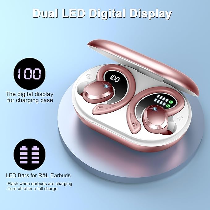 Wireless Earbuds Sport Bluetooth Headphones 5.4, 2025 Bluetooth Earbuds 4 HD Mic, Over-Ear Buds with Earhooks ENC Noise Canceling Earphones, 48Hrs Stereo, IP7 Waterproof Headset for Workout/Running-StrideForce Fitness