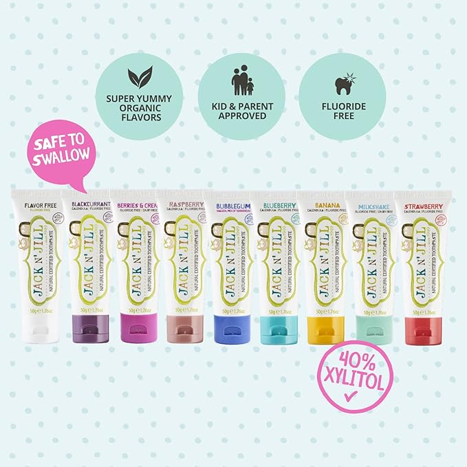 Jack N' Jill Natural Toothpaste for Baby and Infants - Fluoride Free Training Toothpaste, 40% Xylitol, BPA Free - Blueberry, 1.76 oz (Pack of 2)