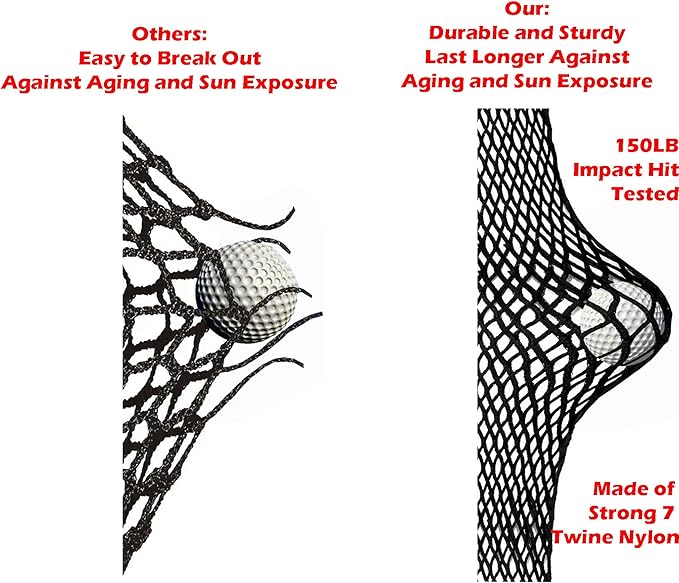 10ft, 15ft, 25ft Sports Practice Netting Sturdy Net Hitting Throwing Pitching Net 150LB Impact Hit Tested Nylon Mesh Netting for Golf, Baseball, Softball, Hockey, Soccer, LAX-StrideForce Fitness