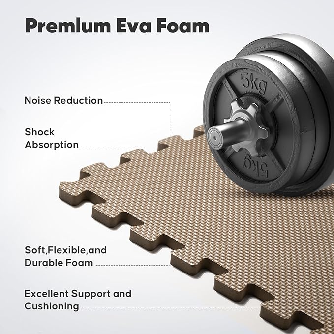 Home Gym Mat, Puzzle Exercise Mat, EVA Interlocking Foam Floor Tiles for Home Workout Equipment and Kids' Play Areas - Blue, 24 in x 24 in x ½ in - (Brown, 24 Pack(96 SQ FT))-StrideForce Fitness