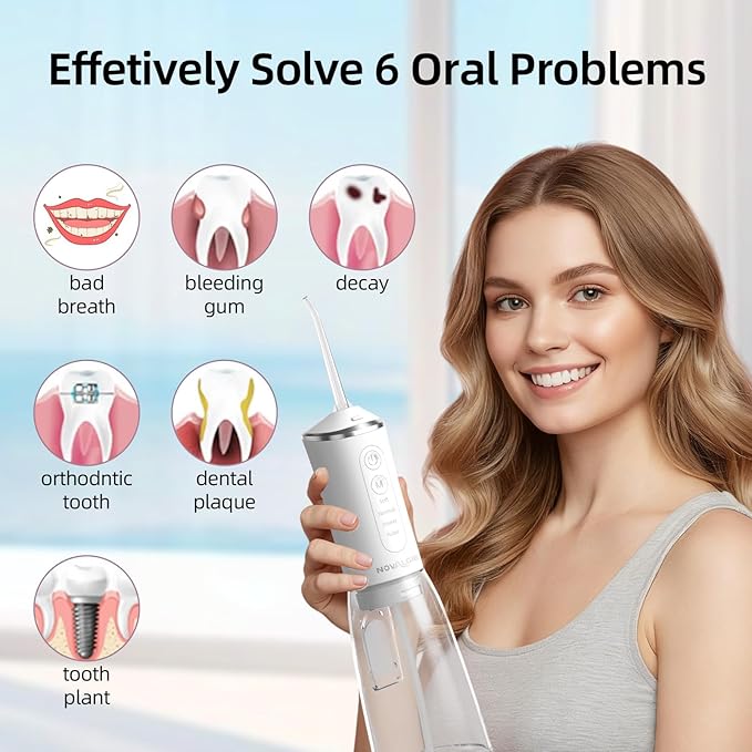 Water Flossers for Teeth, Cordless 360ML Larger Tank 4 Mode IPX7 Waterproof Oral Irrigator, Rechargeable 5 Jet Tips Dental Flosser for Brace, Implants & Sensitive Gums, Home&Travel Use