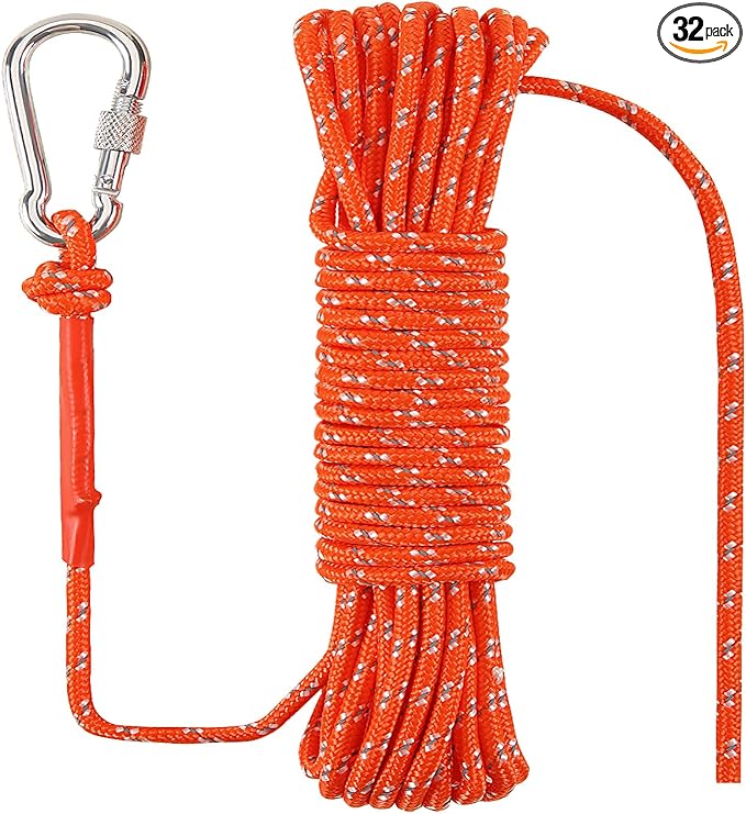 1/4 in (6mm) x 32 Ft (10Meter) Marine Floating Rope for Boating, Fishing, Rafting, Camping, Hiking, Hunting, Anchor, Mooring, Dock Lines, Kayak, Canoe, Rescuing Reflective Orange-StrideForce Fitness