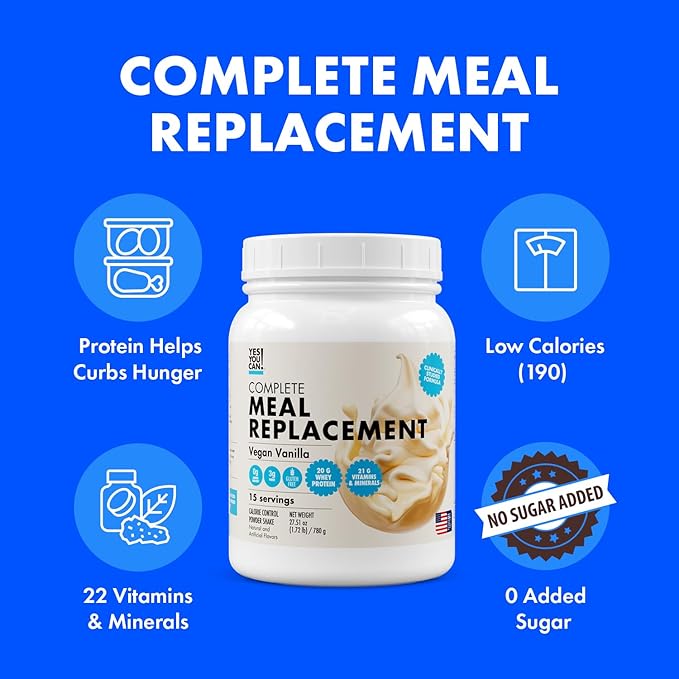 Yes You Can! Meal Replacement Shake - 20G Protein, 5G Fiber, 21 Vitamins & Minerals - Meal Replacement Protein Powder - Complete All-in-One Nutrition - 15 Servings (Vanilla) - 2 Pack-StrideForce Fitness
