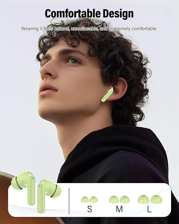 Wireless Earbuds, Bluetooth 5.4 Headphones Bass Stereo, Ear Buds with Noise Cancelling Mic, IP7 Waterproof in Ear Earphones, 36H LED Display Bluetooth Earbuds for Laptop Pad Phones Sports, Grass Green-StrideForce Fitness