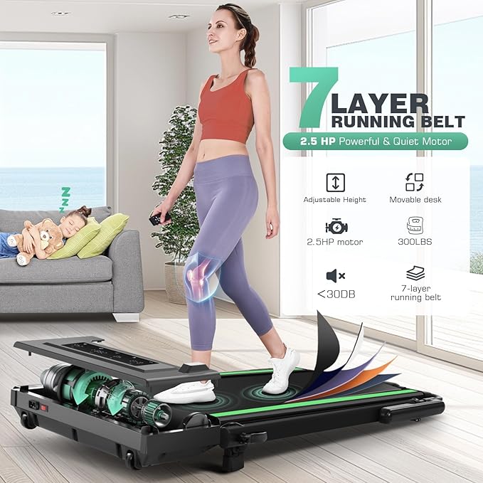 Walking Pad Treadmill with Desk Workstation,3.0 HP Foldable Treadmills with 12% Incline & Handle Bar,300lbs Capacity,2s Folding,Ultra-Quiet,Small/Compact Under Desk Treadmills for Home Ofiice-StrideForce Fitness