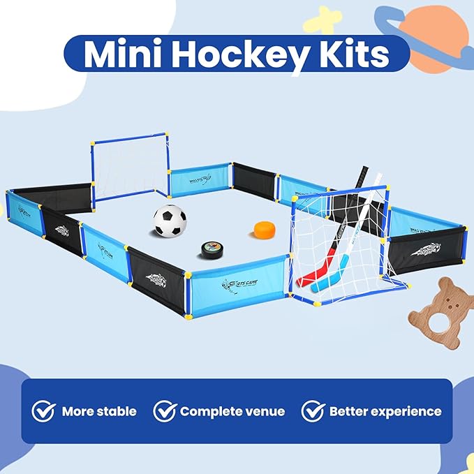 2-in-1 Knee Ice Hockey Set Rink Soccer Ball Indoor Mini Goals Set Include 2 Knee Hockey Sticks, 2 Goals, 12 Side Panels and an Inflatable Soccer Ball-StrideForce Fitness