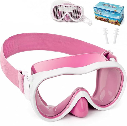 Kids Swim Goggles 180° Snorkel Diving Mask with Nose Cover, Anti-Fog Kids Swimming Goggles with Elastic Fabric Strap for Kids Boys Girls-StrideForce Fitness