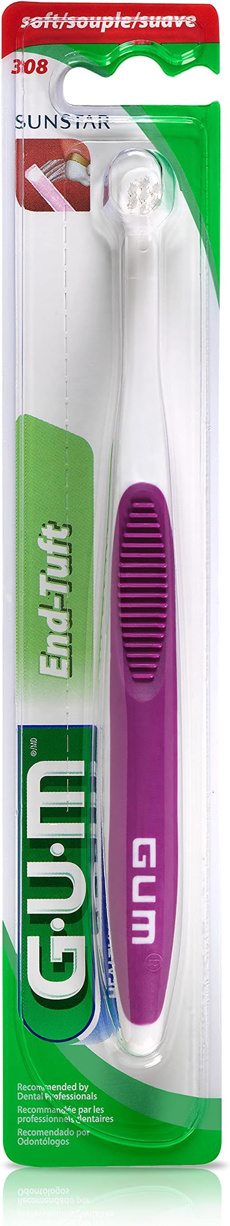 GUM End Tuft Toothbrush - Extra Small Head for Hard-to-Reach Areas - Implants, Back Teeth, and Wisdom Teeth - Soft Dental Brush for Adults, 1 Count(Pack of 6)