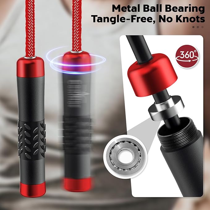 Weighted Jump Rope, 1LB Tangle-Free Ball Bearing Rapid Speed Skipping Rope for Men Women, Adjustable 9mm Cotton & PVC Rope with Alum Handle for Boxing MMA Weight-Loss Athletic Workout Fitness-StrideForce Fitness