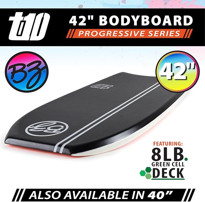 BZ BodyBoards - T-10 Progressive Series Bodyboard - HDPE Slick - Crescent Tail - PHUZION Core - 8lb Deck-StrideForce Fitness