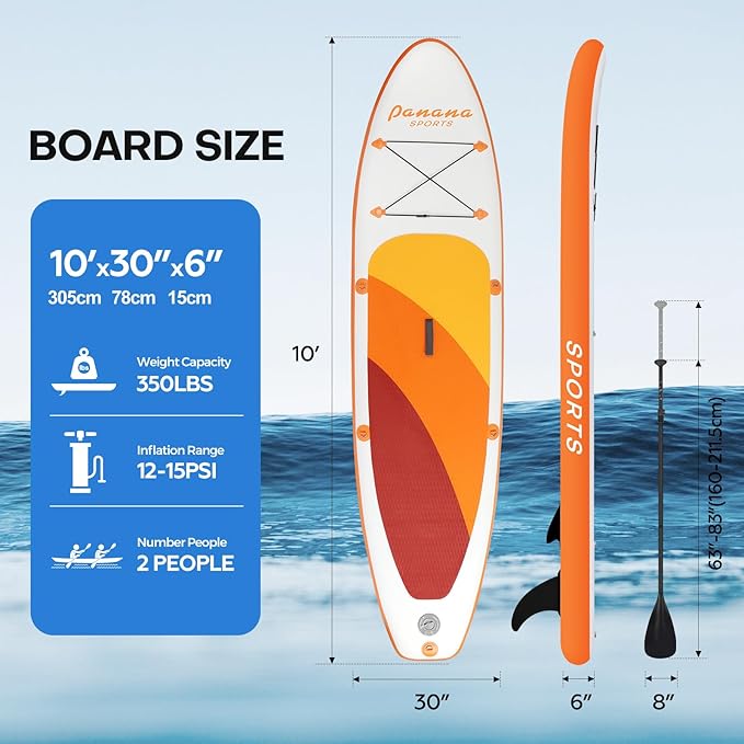 Panana Inflatable Stand Up Paddle Board, 10'x31 x6 SUP with Premium Paddle Board Accessories Kit, Anti-Slip EVA Deck for Adults Youth of All Skill Levels-StrideForce Fitness
